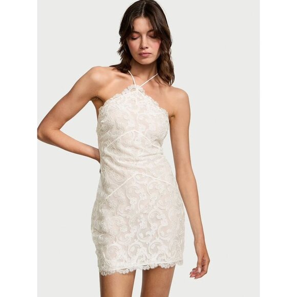 Victoria's Secret Boho Floral Embroidery Halter Slip in White/Ivory - Picture 2 of 5